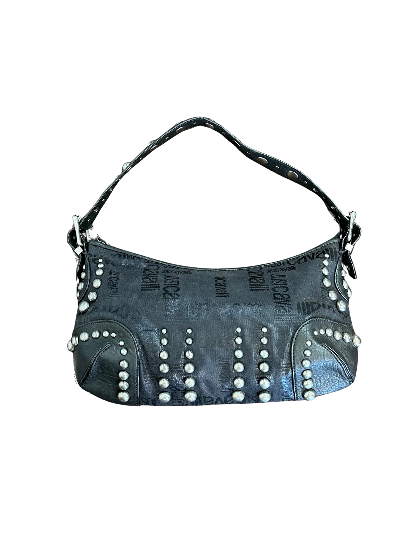 JUST CAVALLI - Borsa hobo a spalla nera borchiata Y2K