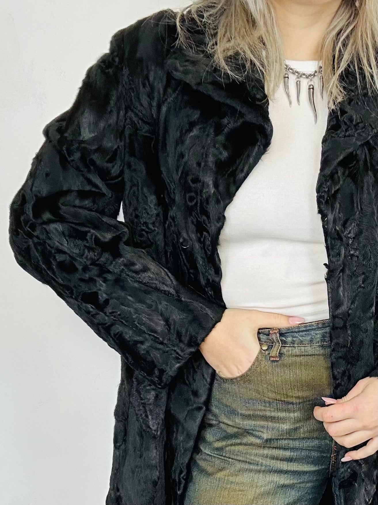 Cappotto Vintage in Astrakan Nero