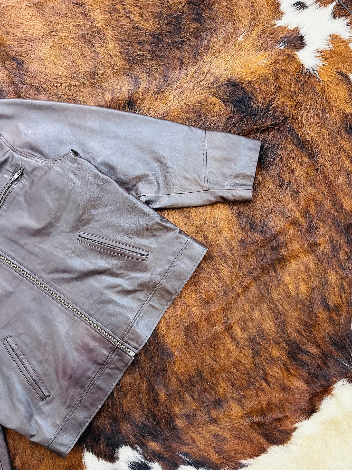 Giacca di pelle marrone Classic Fit