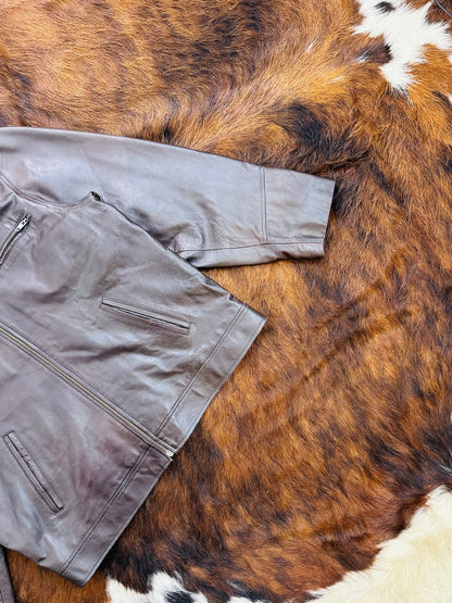 Giacca di pelle marrone Classic Fit
