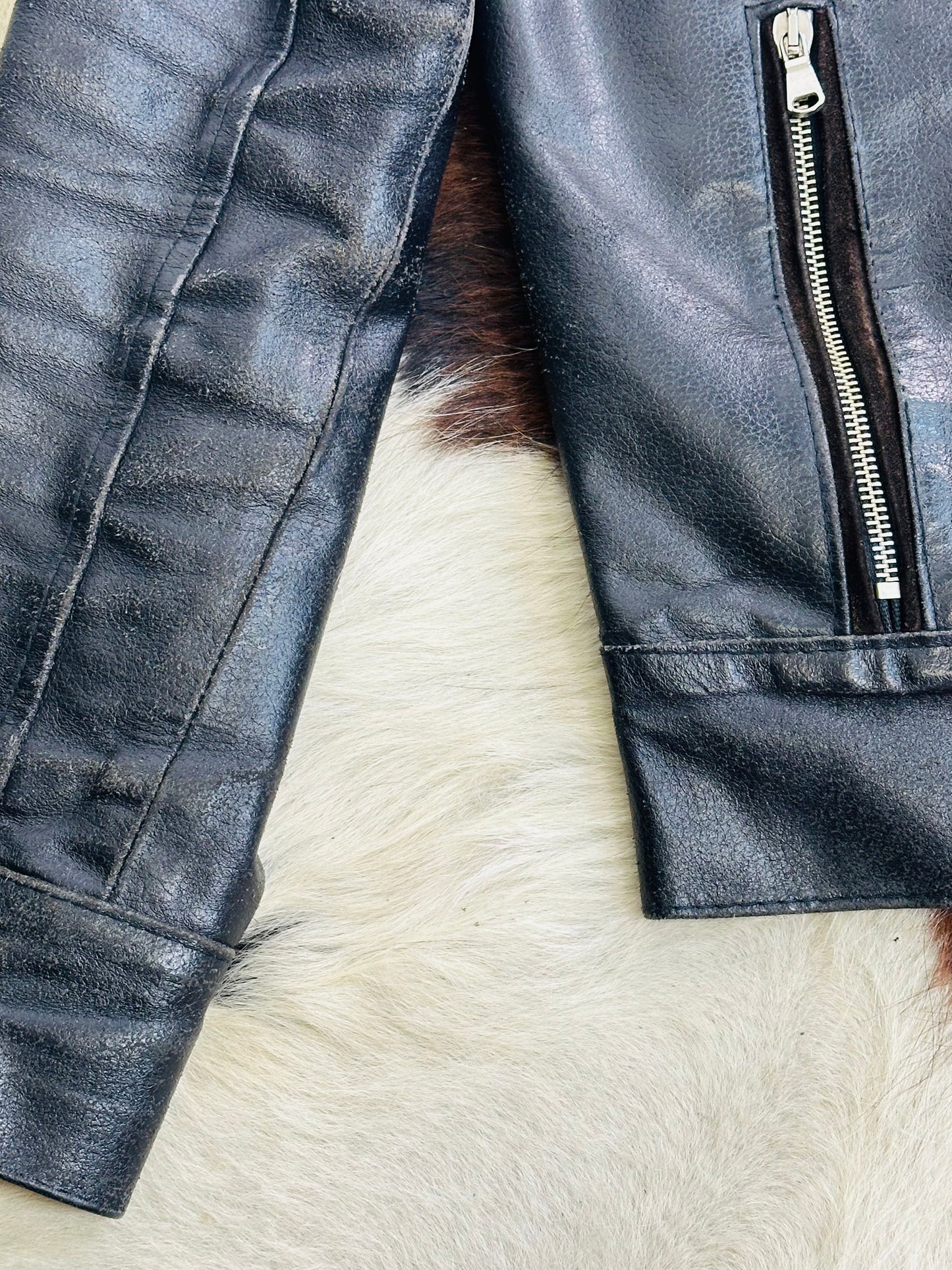 Giacca in Pelle Nera Vintage Stile Biker