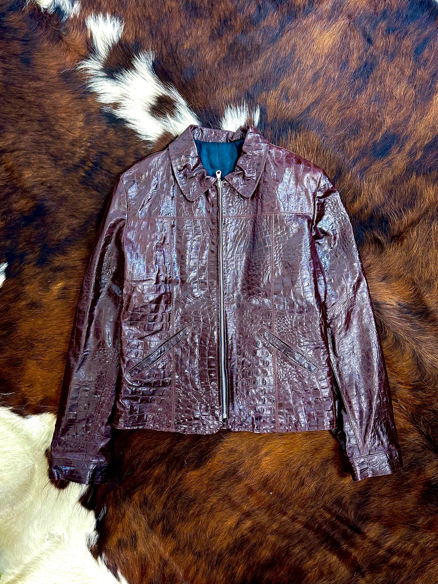 Giacca di pelle cocco 🐊 Rosso Borgogna scuro