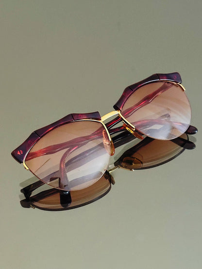 VALENTINO –  Occhiali Da Sole Vintage – Semi Rimless Bordeaux & Oro – Made in Italy