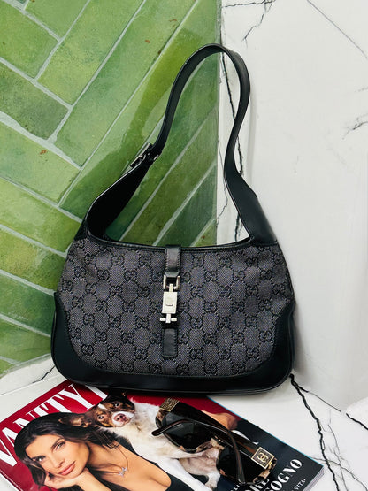 GUCCI - Jackie Mini Monogram GG Canvas Nero e Pelle Liscia