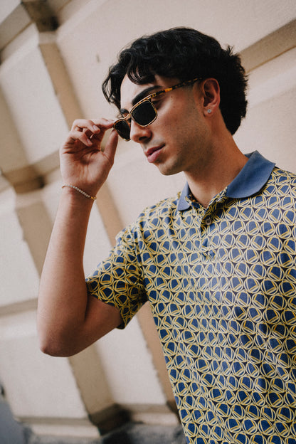 GUCCI - Polo Shirt Vintage ‘80 Blue and Gold Stirrups