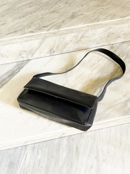 Borsa baguette vintage in pelle blu notte