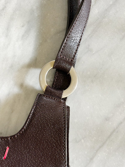 PENNYBLACK - Vintage Y2K Brown Leather Shoulder Bag – Borsa in Pelle Marrone con Cuciture Rosse