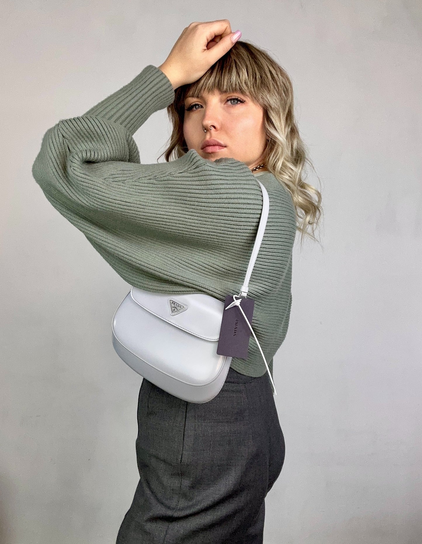 PRADA - Cleo in Pelle Spazzolata Grigio Ghiaccio| MEDIUM e SMALL