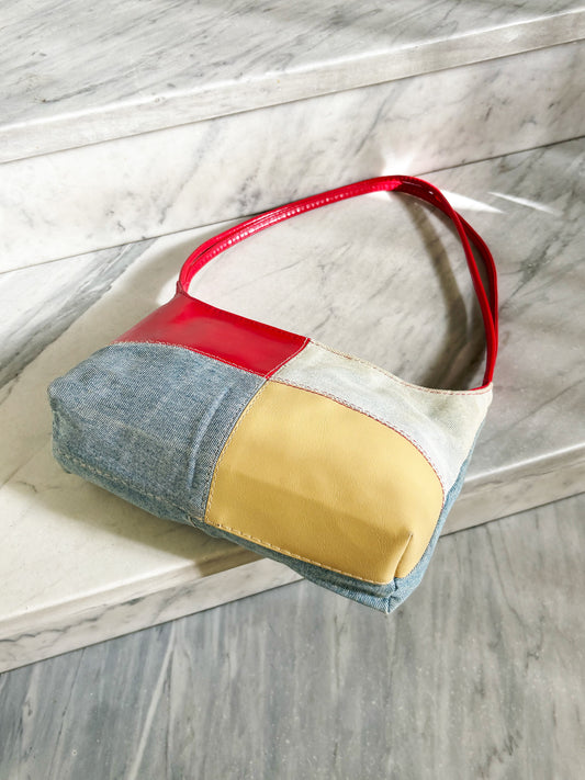 Y2K Patchwork Denim Shoulder Bag – Borsa Vintage in Jeans e Pannelli Colorati