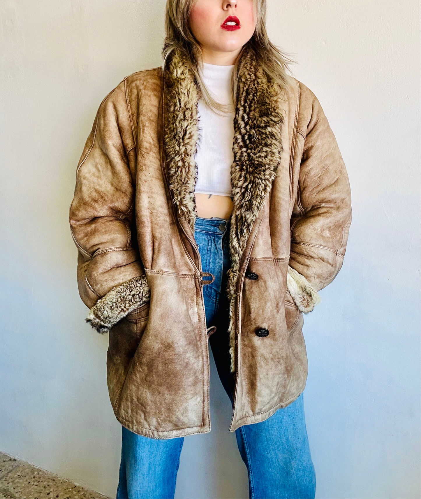 Montone original shearling beige marmorizzato