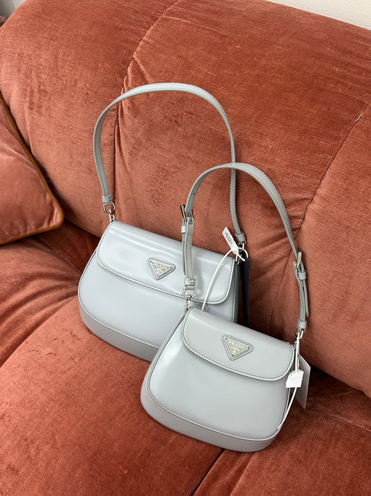 PRADA - Cleo in Pelle Spazzolata Grigio Ghiaccio| MEDIUM e SMALL