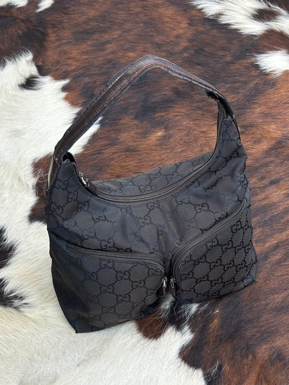 GUCCI - Vintage Monogram Nylon Hobo Bag – Marrone e nero
