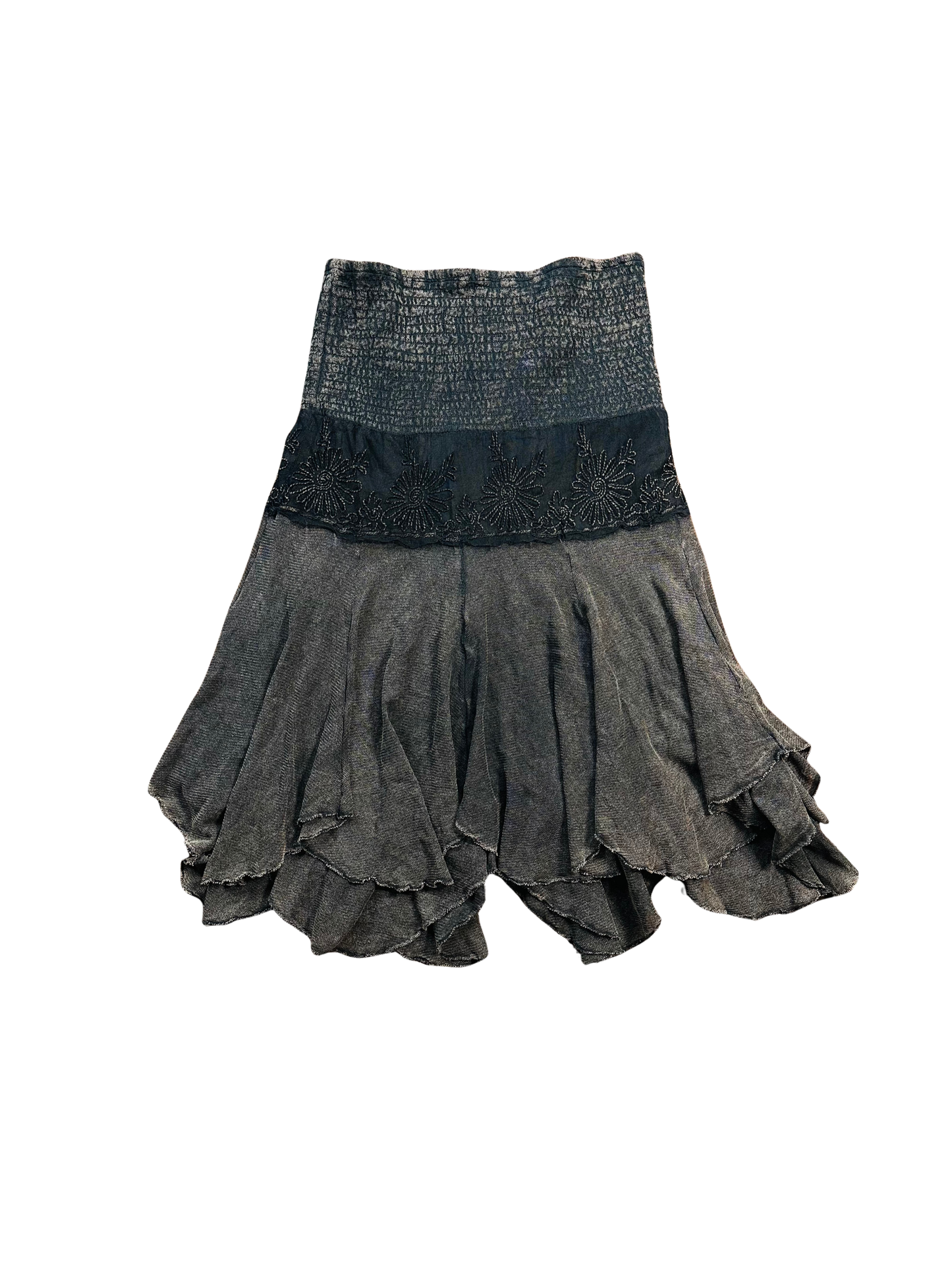 Gonna Vintage Boho Y2K con Ricami e Balze Asimmetriche