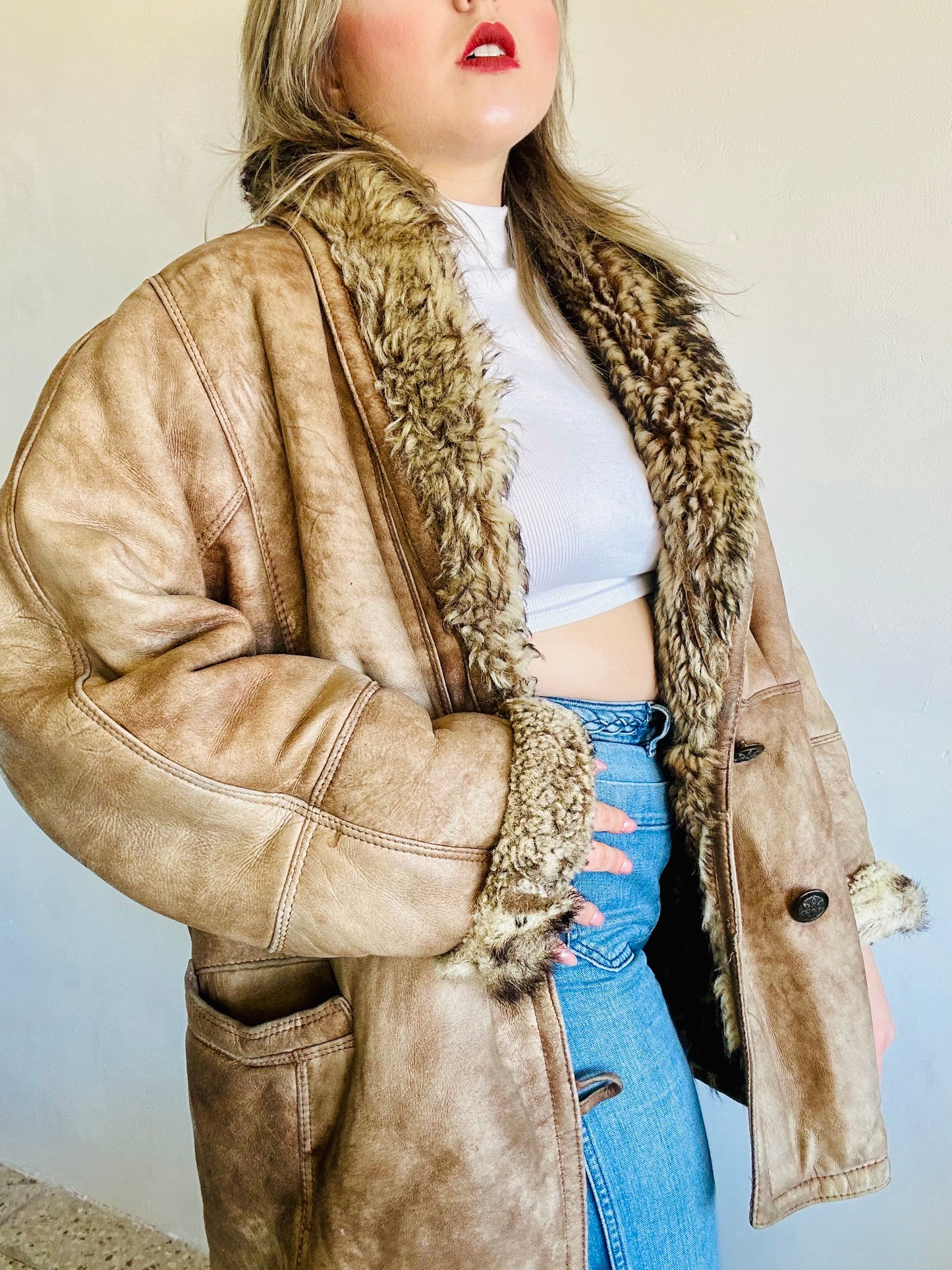 Montone original shearling beige marmorizzato