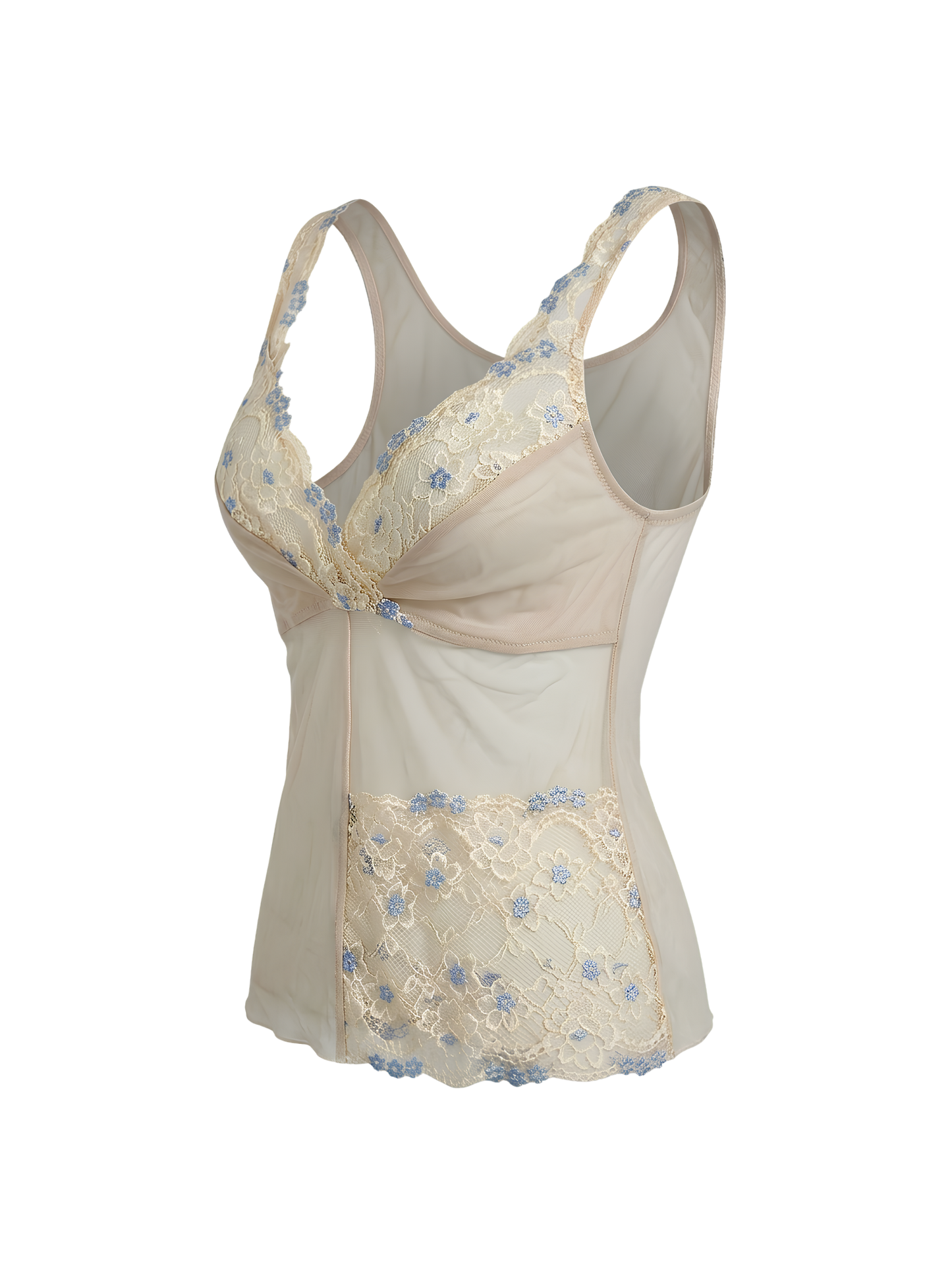 Top Lingerie in Micromesh e Pizzo Ricamato – Anni 2000 Y2K Romance