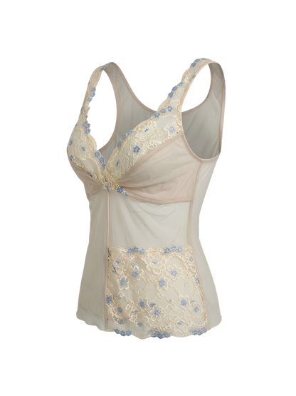 Top Lingerie in Micromesh e Pizzo Ricamato – Anni 2000 Y2K Romance