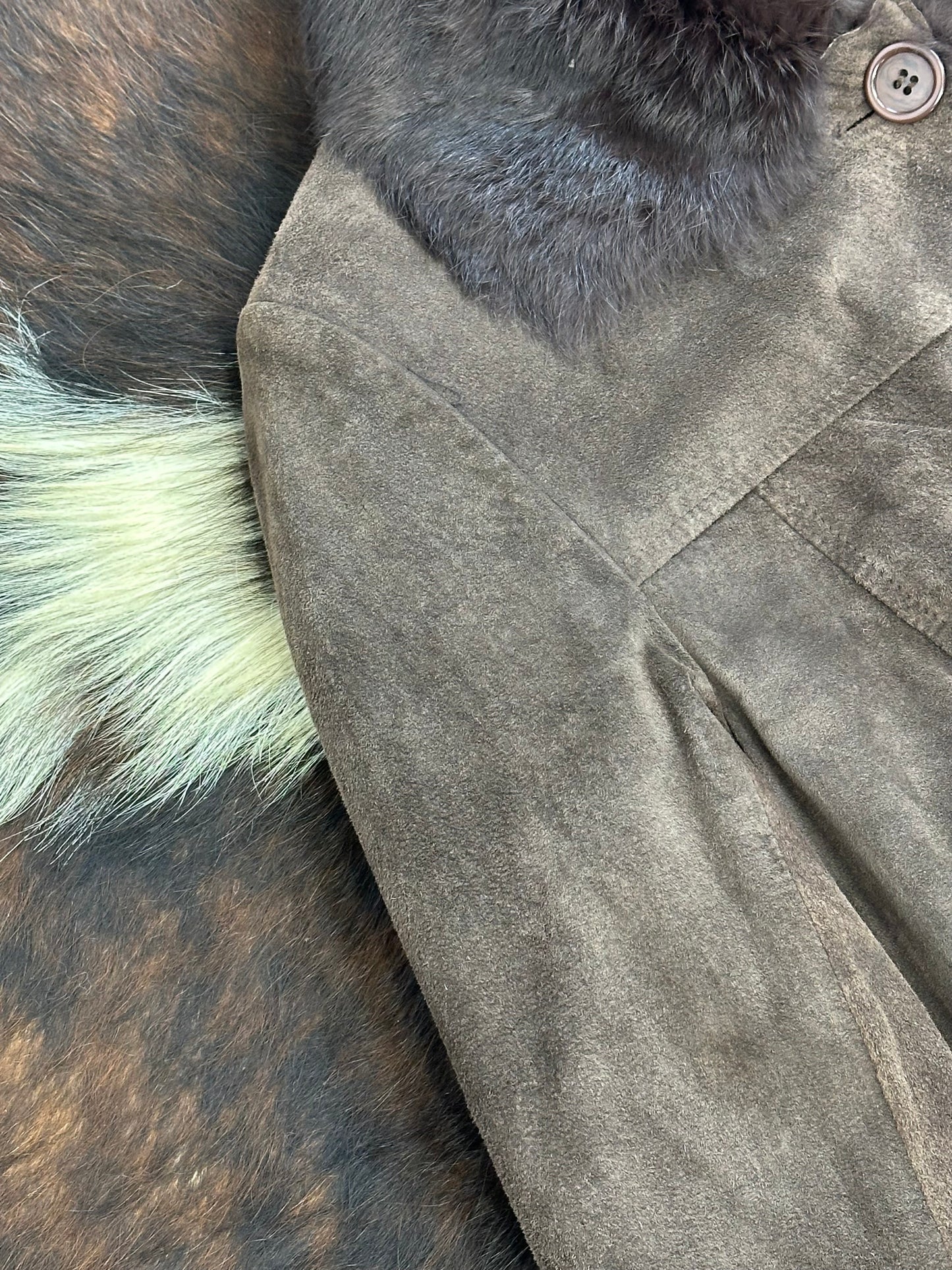 Cappotto lungo pelle scamosciata e pelliccia