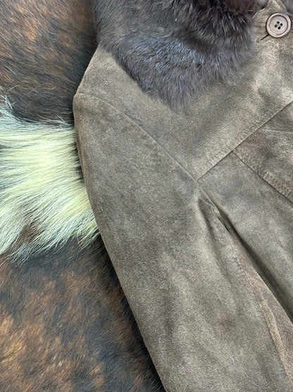 Cappotto lungo pelle scamosciata e pelliccia