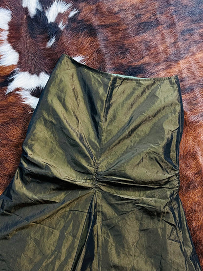 Gonna Vintage Midi Verde Oliva Cangiante con Arricciatura – Made in Italy