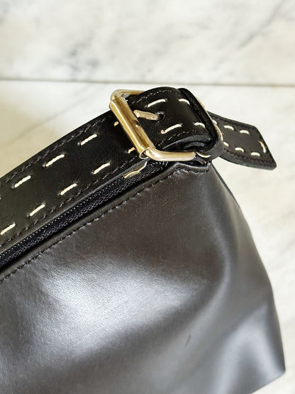 MARELLA– Borsa vintage in pelle nera con impunture a contrasto