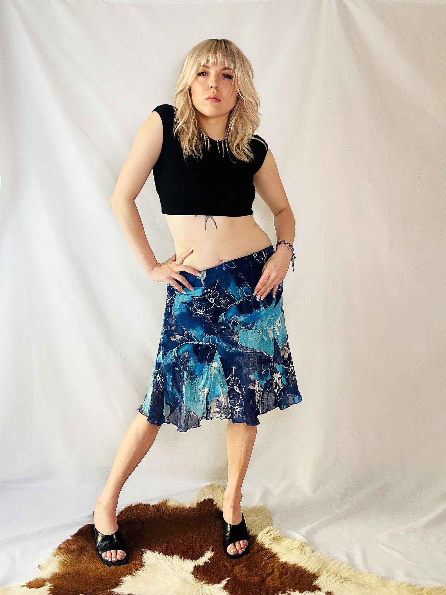 Gonna Vintage Made in Italy Blu Floreale