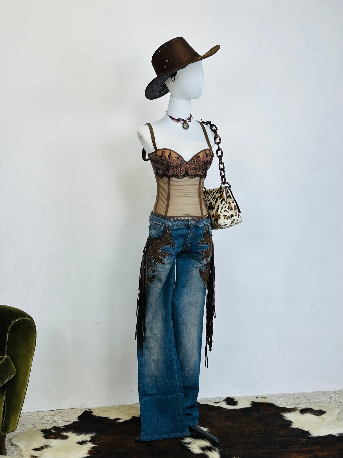 Corsetto Vintage Anni 2000 in Tulle Ricamato e Micromesh Nude