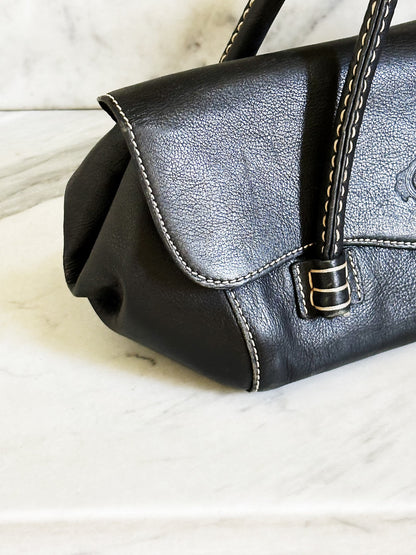 TOD’S - Borsa vintage in pelle nera con cuciture a contrasto
