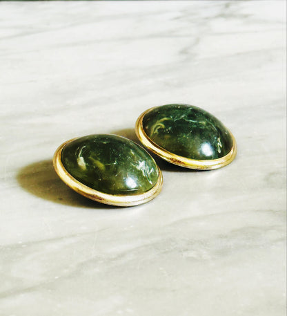 Orecchini Vintage Effetto Pietra Verde Marmorizzata - Anni ’80 |Clip-On