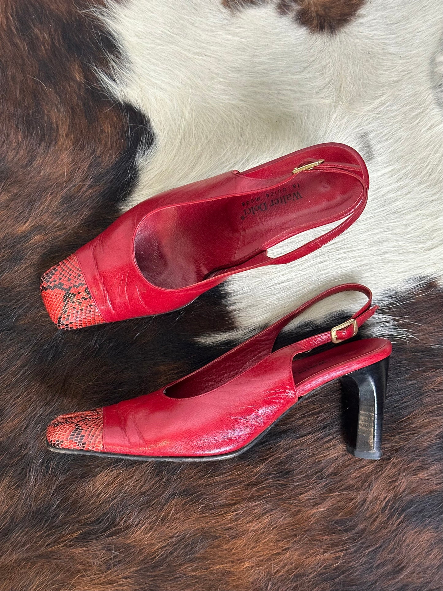 Scarpe Vintage – Slingback in Pelle Rossa con Punta in Pitone | Tg 38