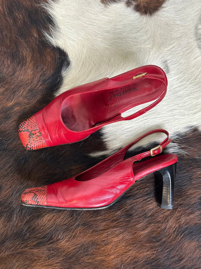 Scarpe Vintage – Slingback in Pelle Rossa con Punta in Pitone | Tg 38