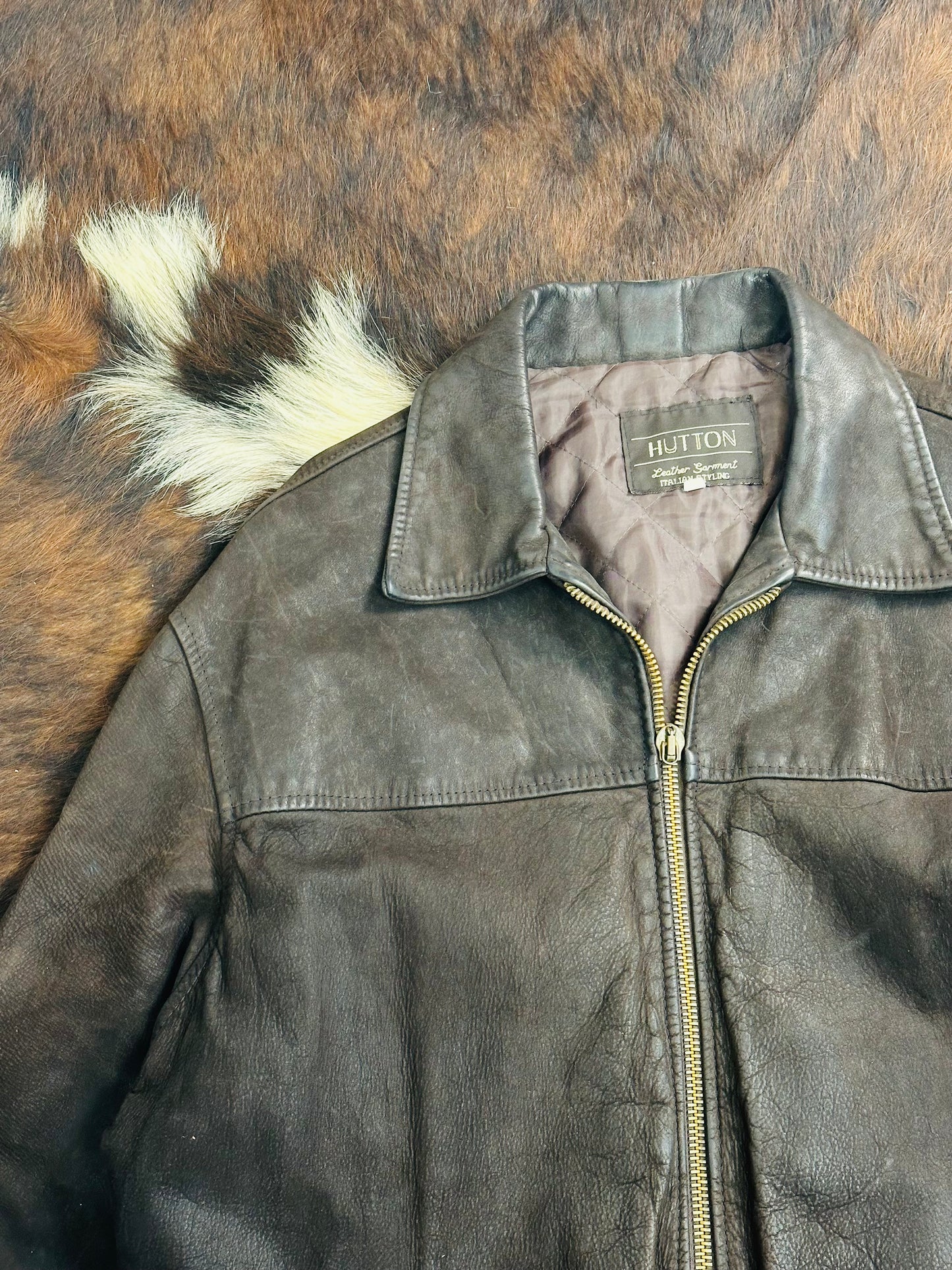Giacca di pelle marrone Classic Fit