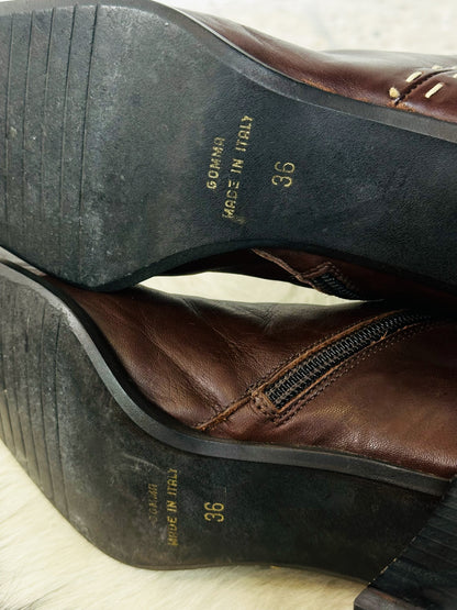 Stivali Vintage in Pelle Marrone – Punta Squadrata e Tacco Largo | Taglia 36