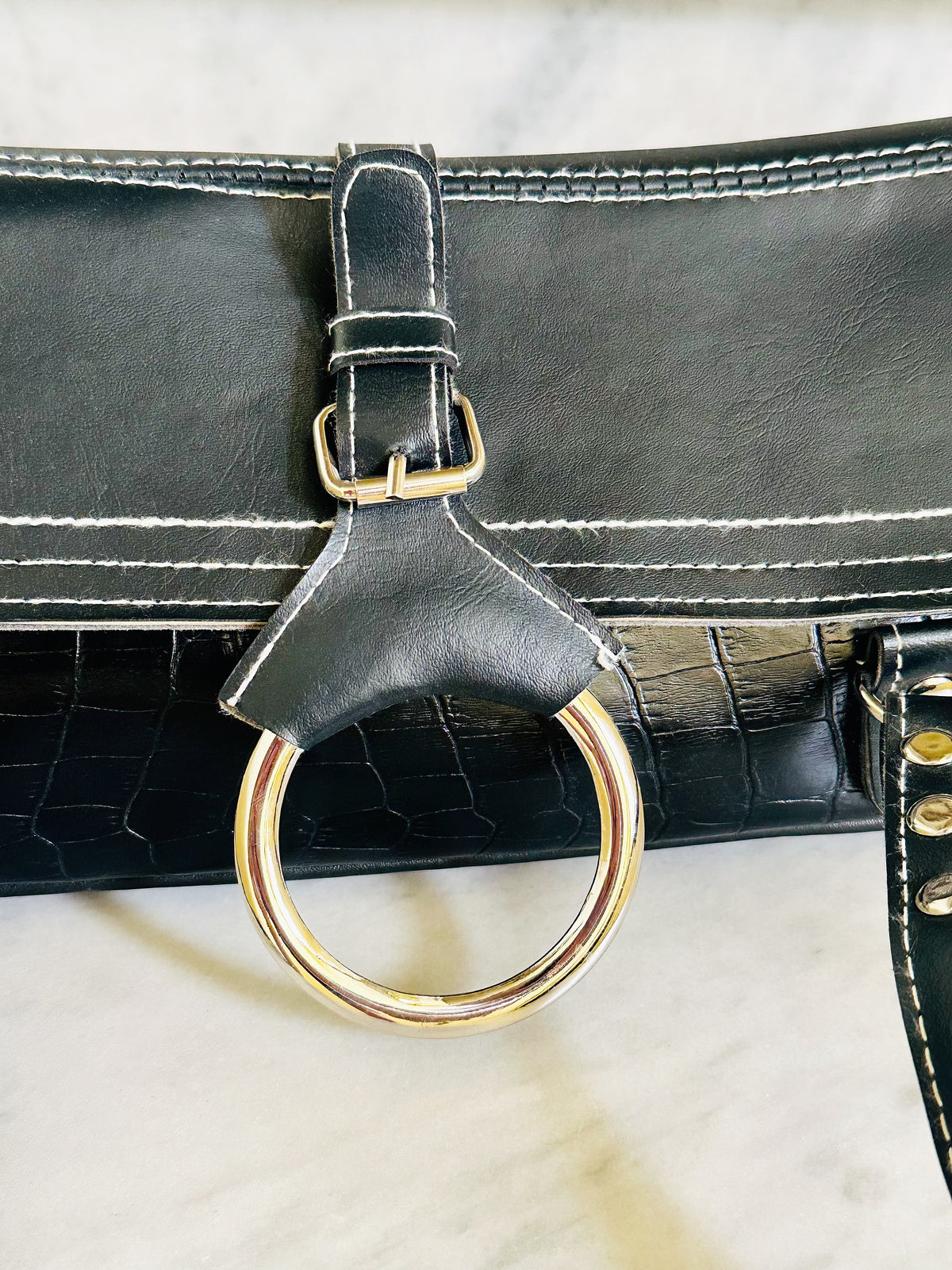 Borsa Baguette Vintage Y2K Nera Effetto Cocco Shoulder Bag
