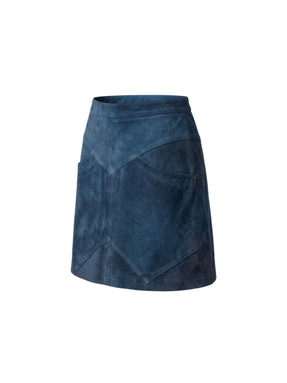 Gonna vintage in vera pelle scamosciata blu