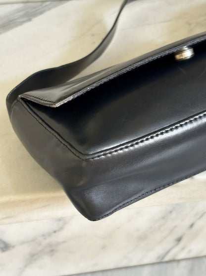 Borsa baguette vintage in pelle blu notte