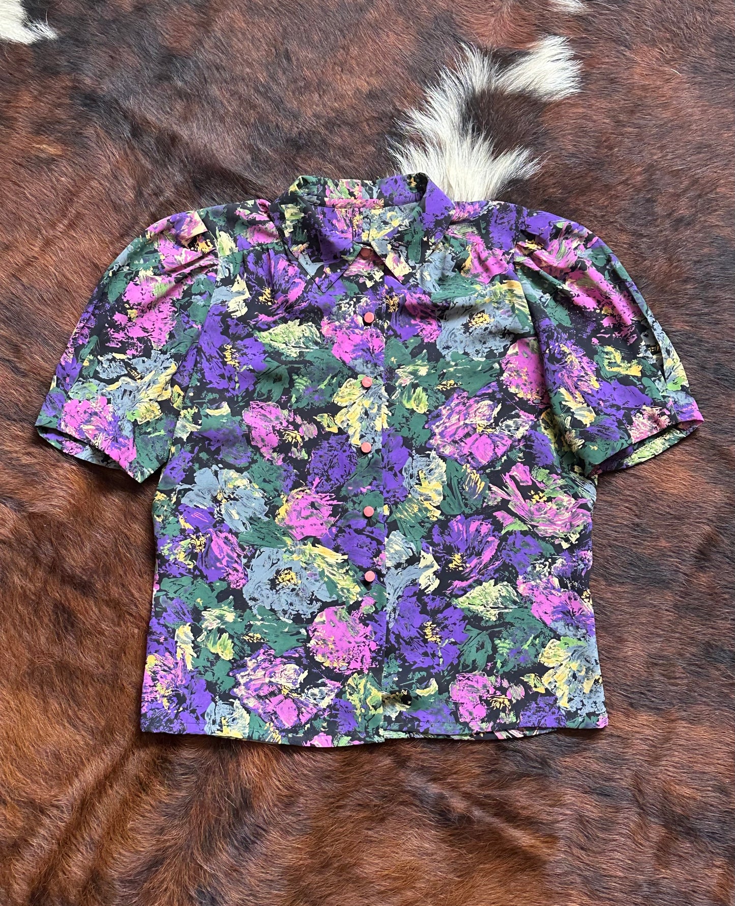 Completo vintage floreale anni ’80/’90 – camicia cropped + gonna plissé