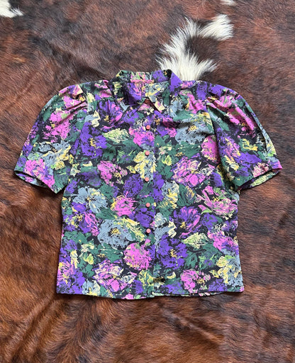 Completo vintage floreale anni ’80/’90 – camicia cropped + gonna plissé