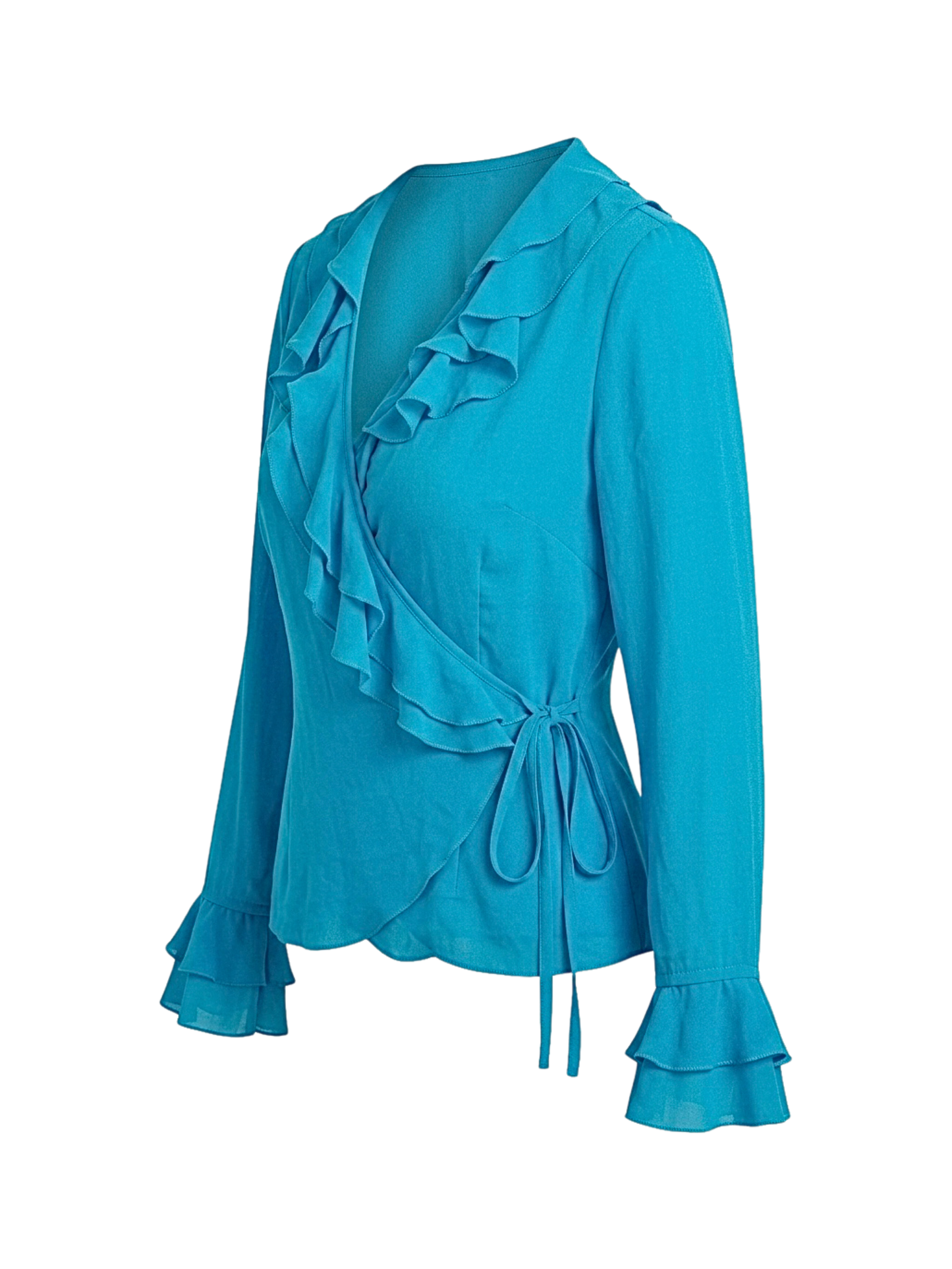 Top vintage in pura seta turchese con volant 🦋