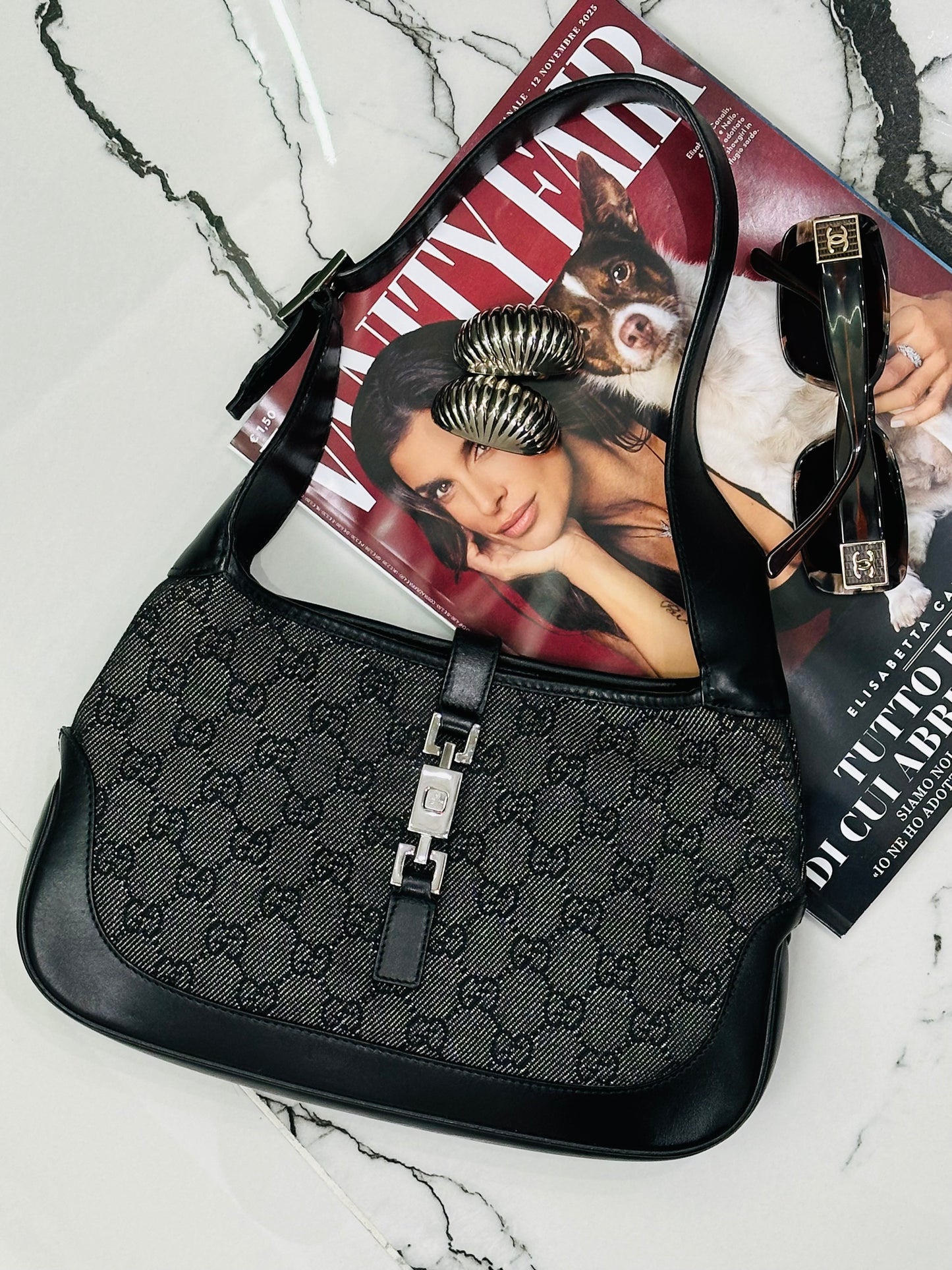 GUCCI - Jackie Mini Monogram GG Canvas Nero e Pelle Liscia