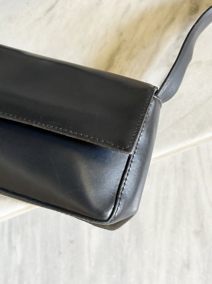 Borsa baguette vintage in pelle blu notte