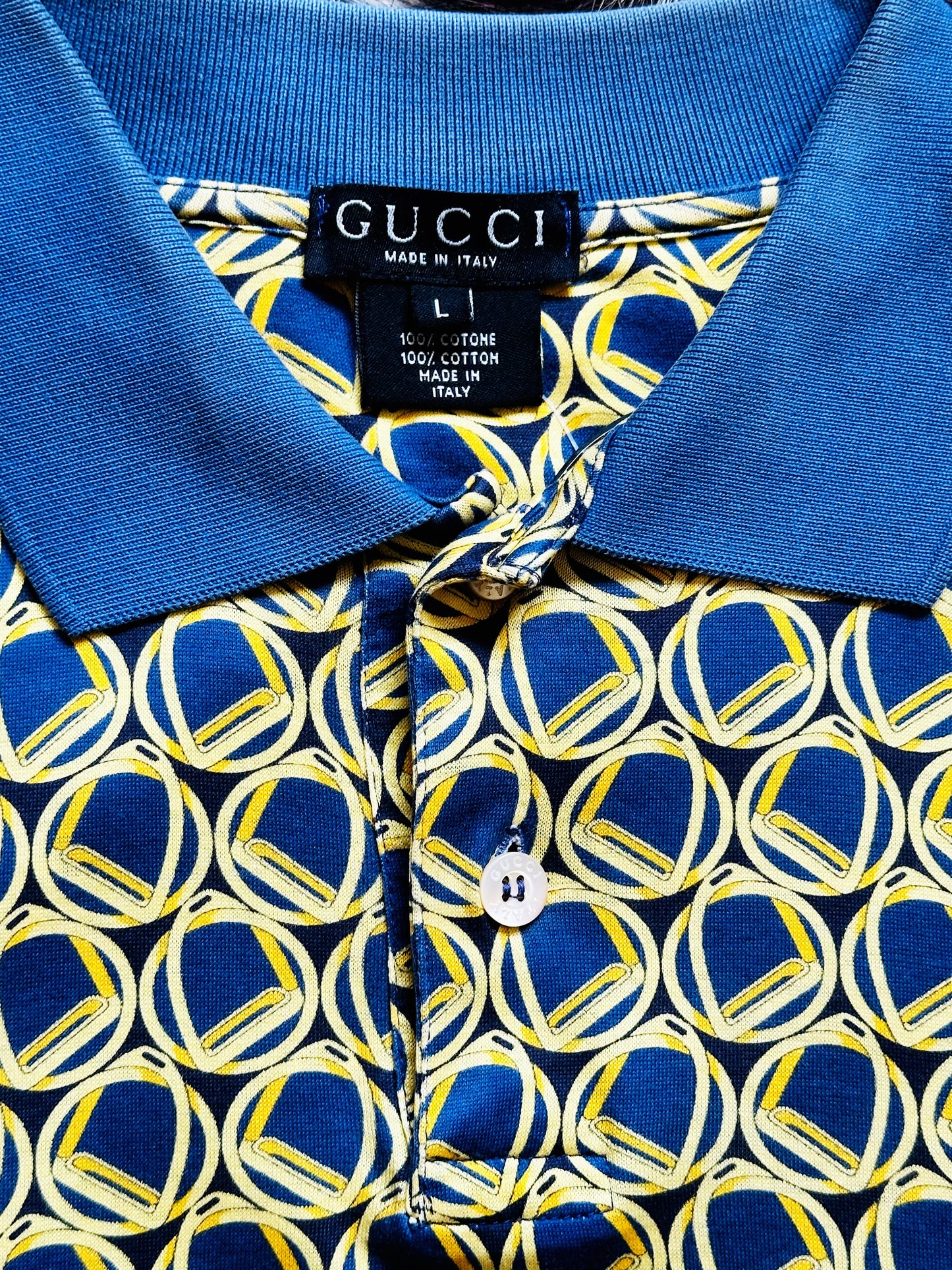 GUCCI - Polo Shirt Vintage ‘80 Blue and Gold Stirrups