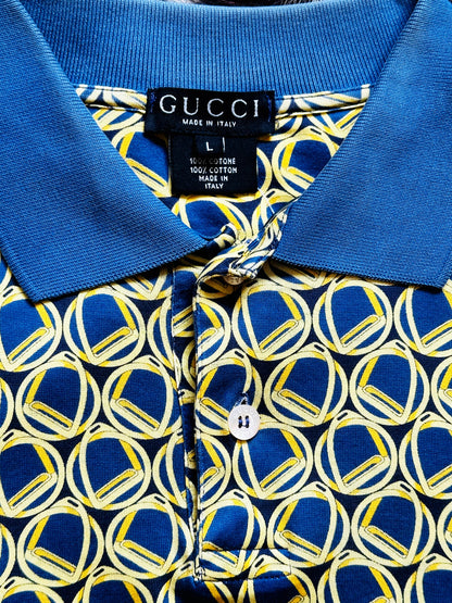 GUCCI - Polo Shirt Vintage ‘80 Blue and Gold Stirrups