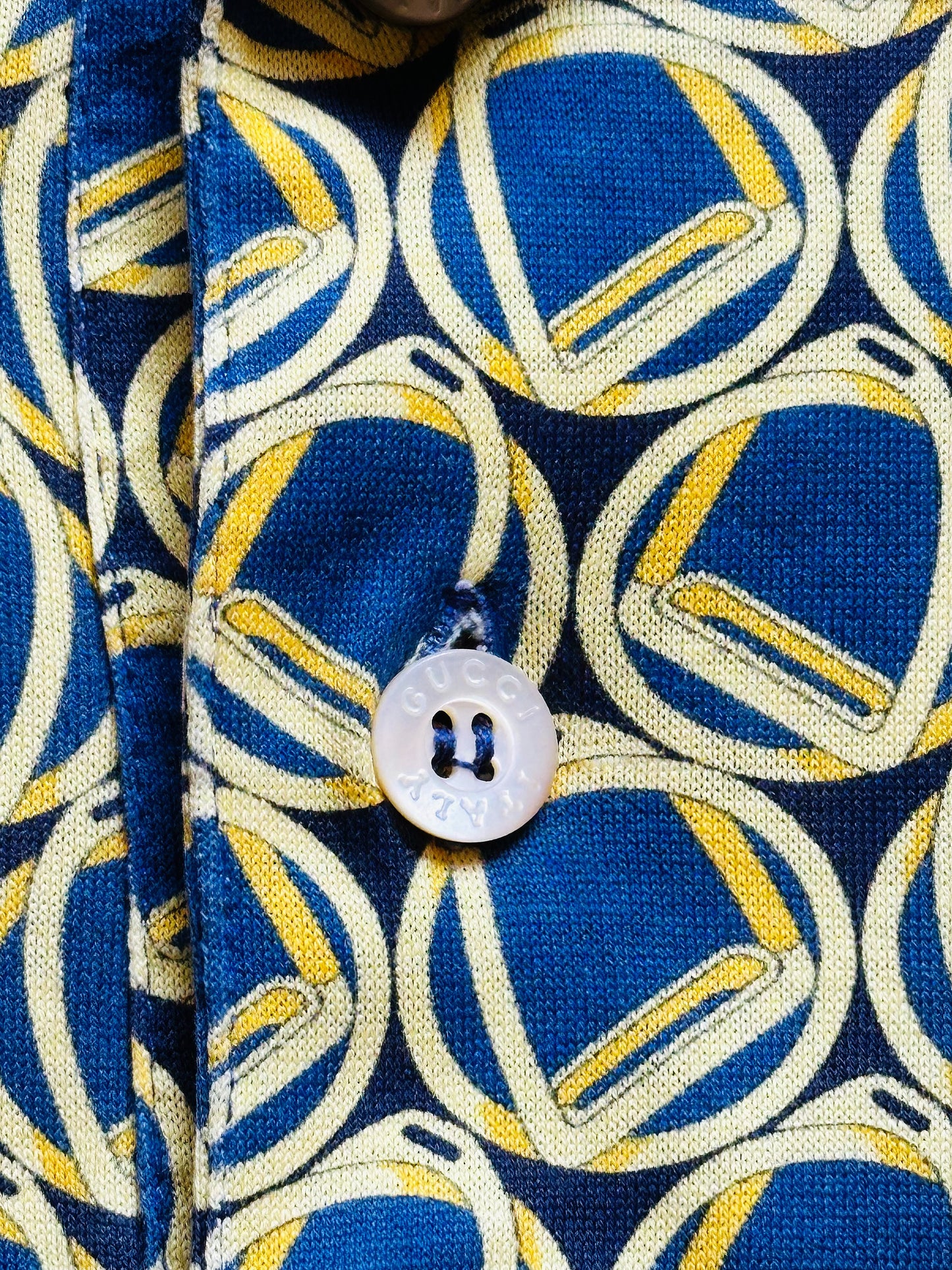 GUCCI - Polo Shirt Vintage ‘80 Blue and Gold Stirrups