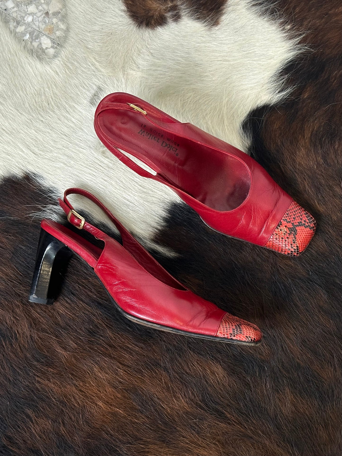 Scarpe Vintage – Slingback in Pelle Rossa con Punta in Pitone | Tg 38