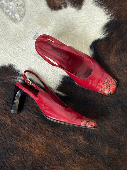 Scarpe Vintage – Slingback in Pelle Rossa con Punta in Pitone | Tg 38