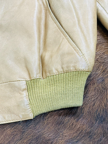 🧥 Giacca vintage in pelle color miele chiaro – Bomber anni ’80