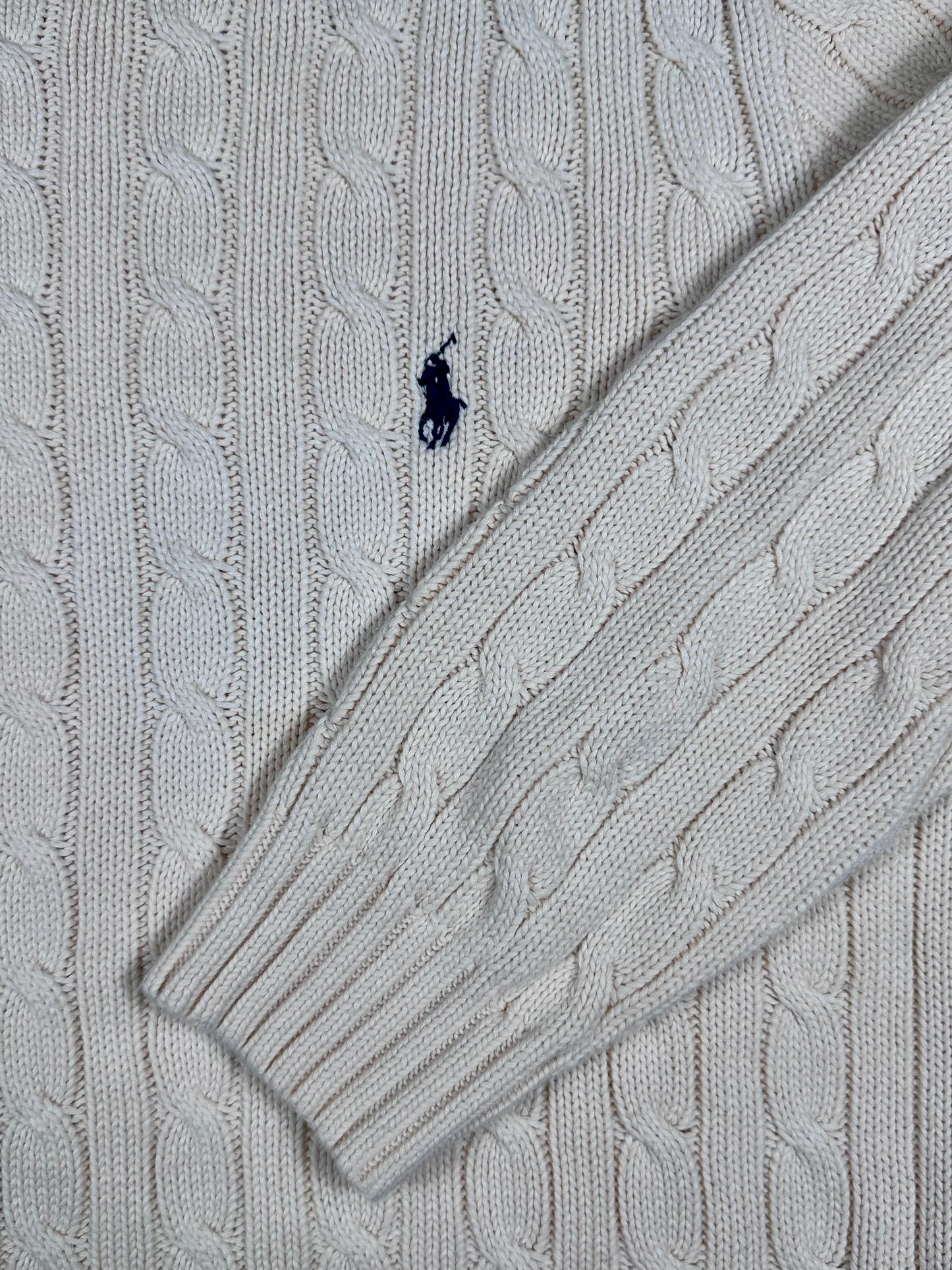 POLO RALPH LAUREN - Pullover bianco panna con trecce