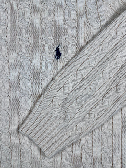 POLO RALPH LAUREN - Pullover bianco panna con trecce
