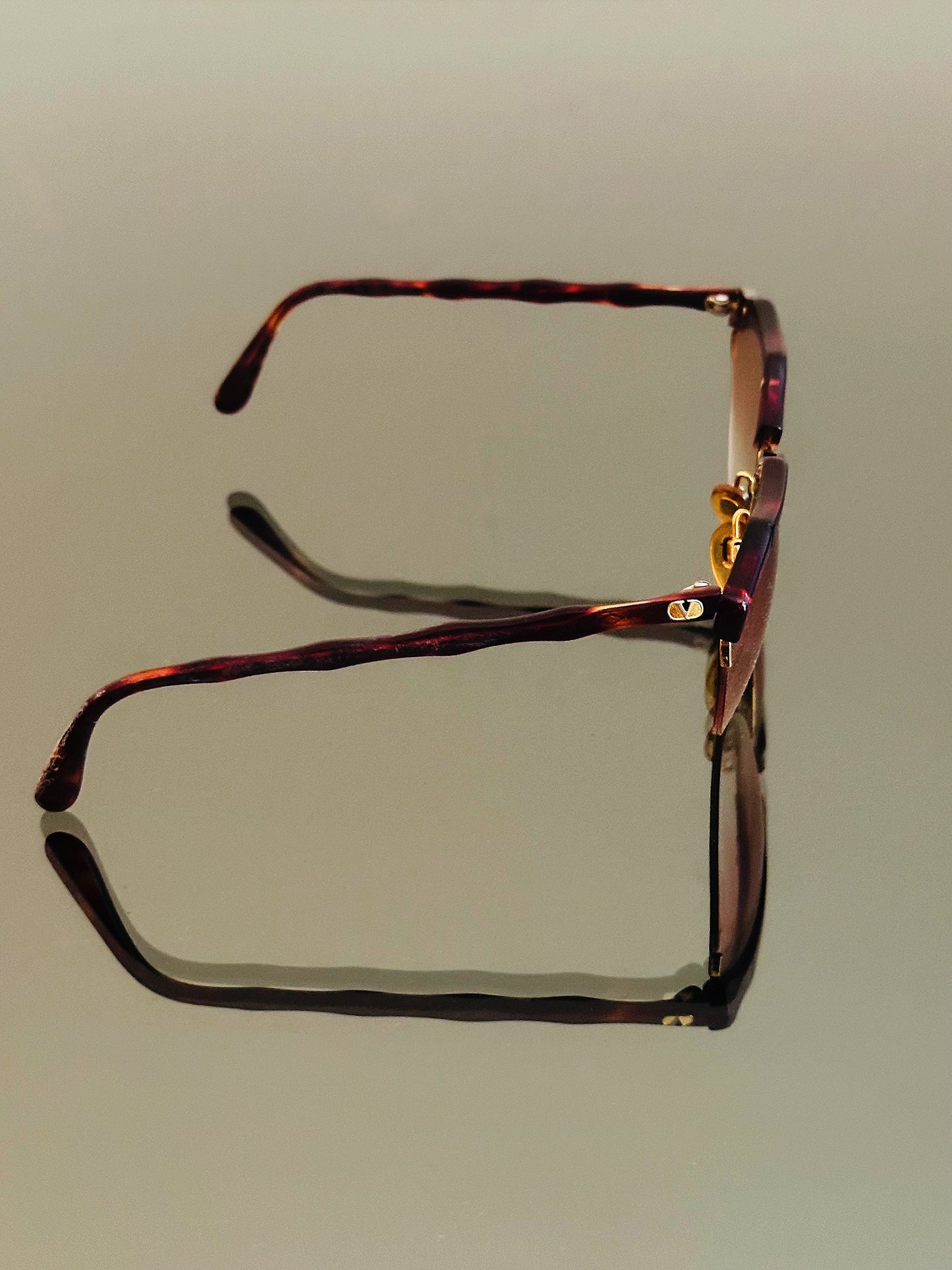VALENTINO –  Occhiali Da Sole Vintage – Semi Rimless Bordeaux & Oro – Made in Italy