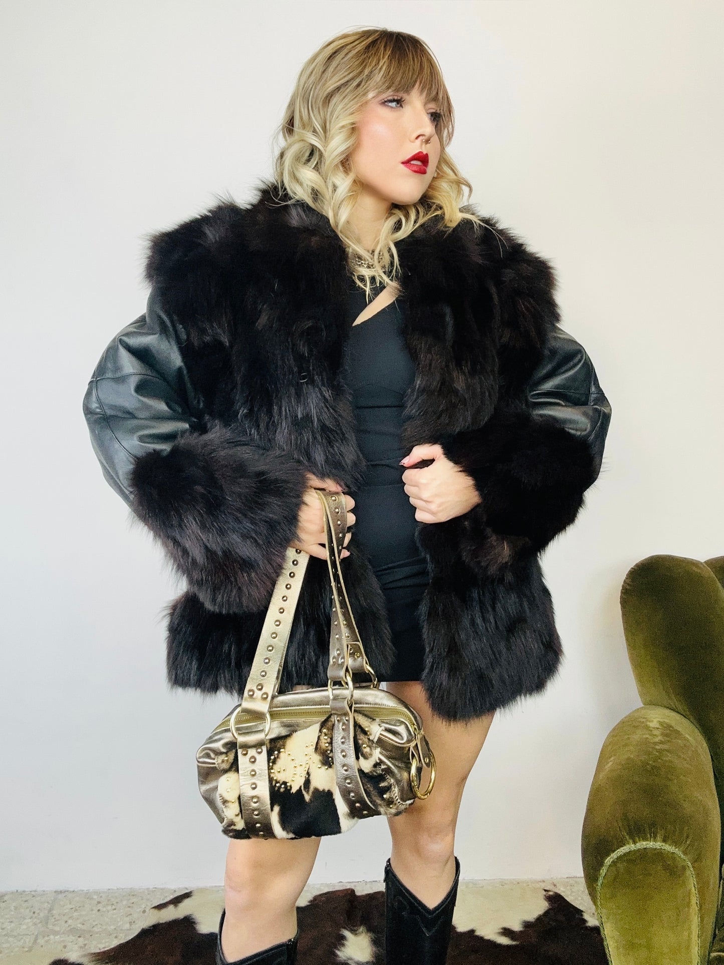 Pelliccia Vintage in Volpe Nera e Pelle